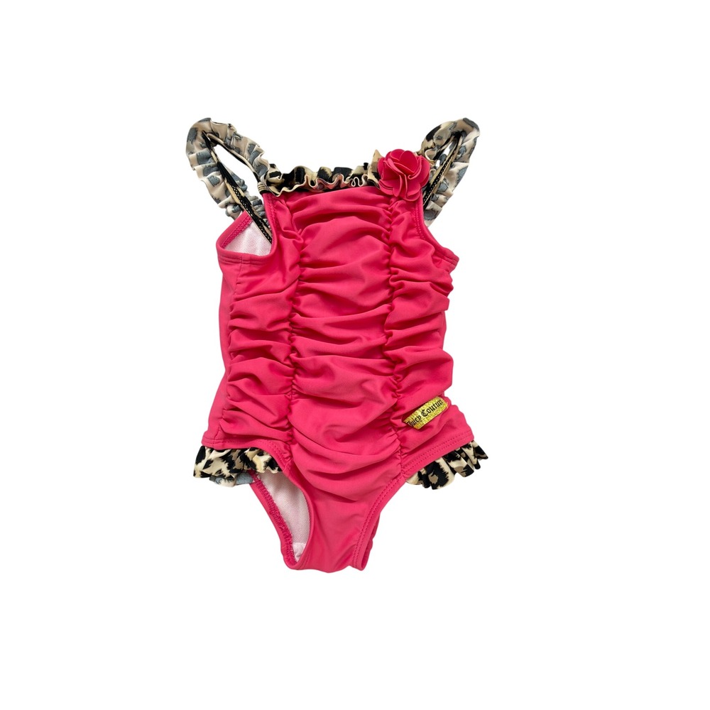 Juicy Couture Toddler Girls One Piece Swimsuit‎ 12M Ruffle Leopard Trim Pink